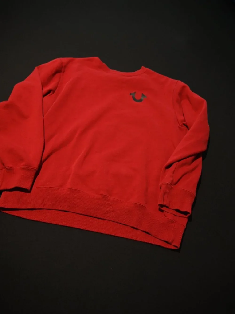 True Religion Brand Jeans Red Crewneck Sweatshirt Large Logo Graphic Size Large